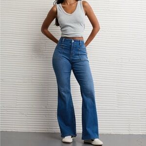 American Eagle extra High-Rise Blue Flare Jeans - Curvy size 10 LONG Women's